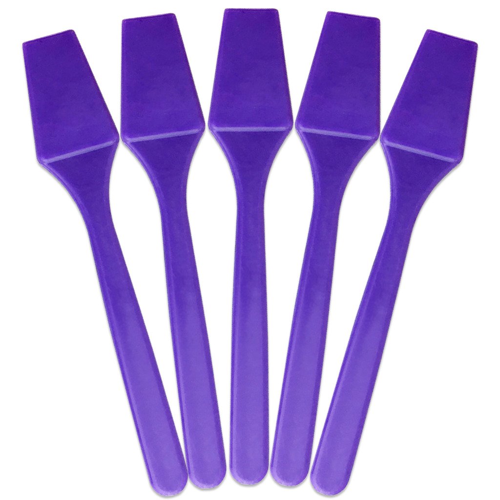 PANA 100pcs Brand Cosmetic Make Up Disposable Plastic 2.5" Spatulas Skin Care Facial Cream Mask Spatula (100 Pieces in a Container) (PURPLE)