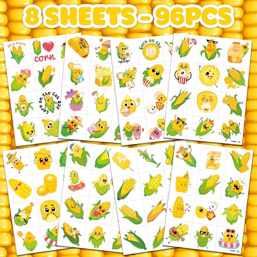 96 PCS Corn Temporary Tattoos for Kids - Party Favors
