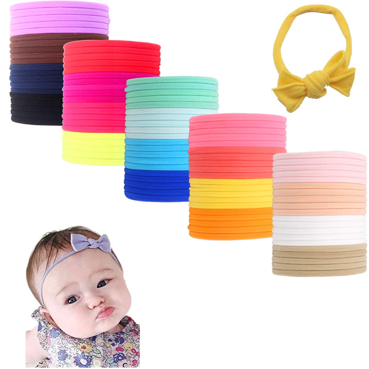 JOYOYO 100 PCS Black Baby Nylon Headbands Diy Hairbands Hair Bow Elastics for Baby Girls Newborn Infant Toddlers Kids