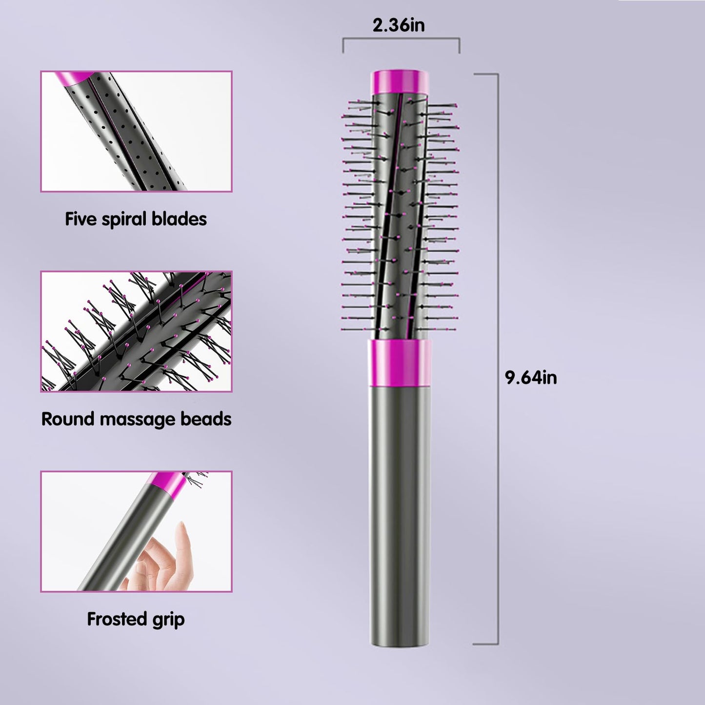 VAVOLO Round Hair Brush–Multipurpose Styling Curling Iron Brush, Helical Blade Styling Brush, Hair Crimper for Women, Suitable for Long Hair, Short Hair, Wet or Dry Hair