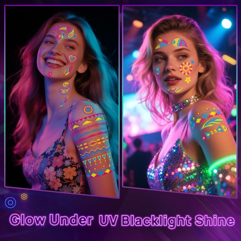 160 Glow in Dark Temporary Tattoos - UV Blacklight Reactive