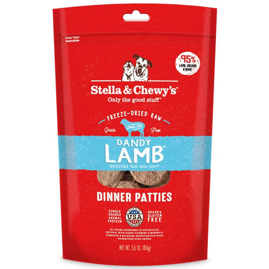 Stella & Chewy's Freeze Dried Raw Dinner Patties – Grain Free Dog Food, Protein Rich Dandy Lamb Recipe – 5.5 oz Bag