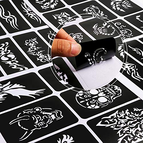 Konsait 123pcs Large Temporary Tattoos Stencils, 20 Sheets Man Glitter Tattoo Kit Templates Face Painting Stencil Body Art Stencil Pack for Adults Women