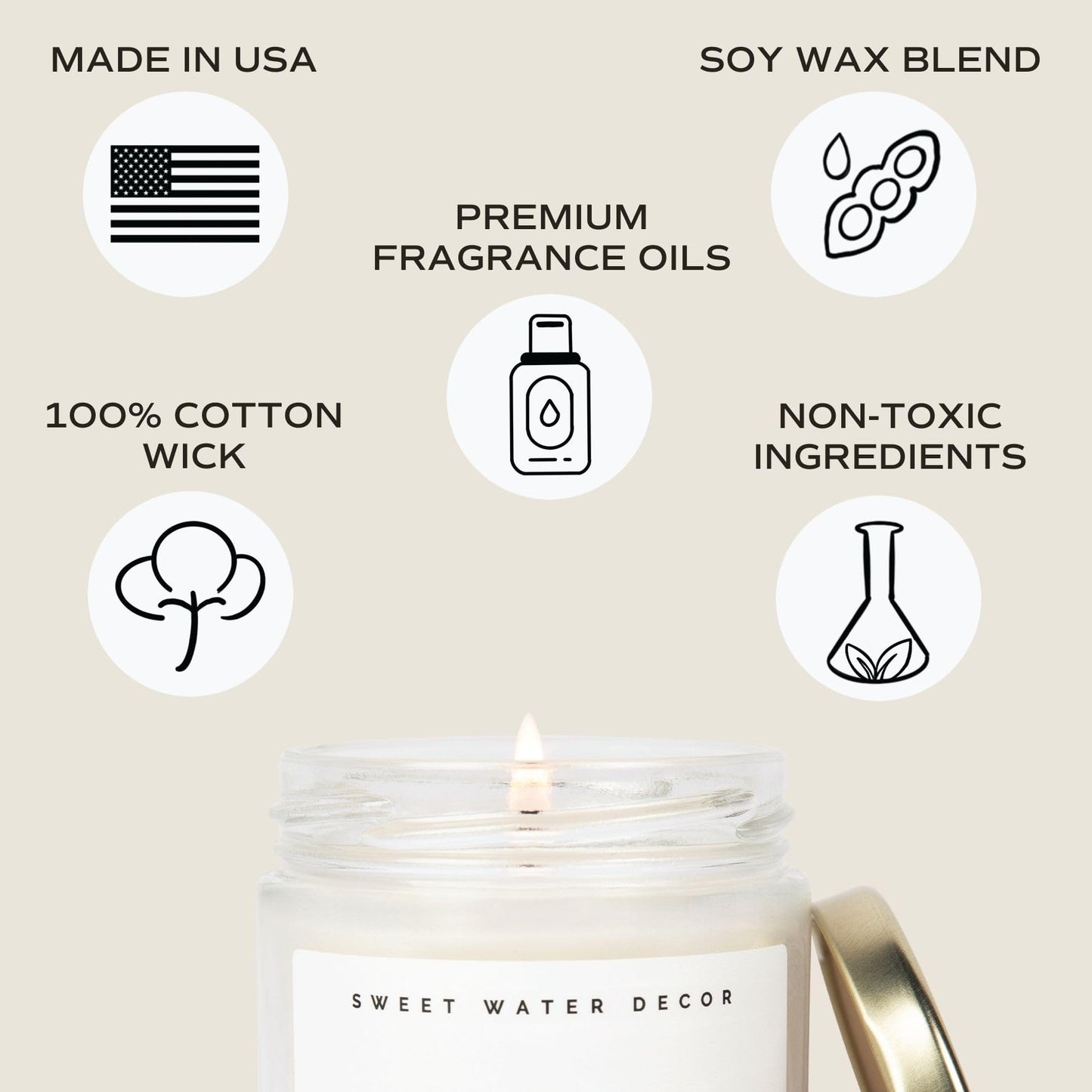 Sweet Water Decor Relief Soy Candle | Lemon, Orange, Eucalyptus and Soft Woods Scented Candles for Home | 9oz Clear Jar + Gold Lid, 40+ Hour Burn Time, Made in the USA