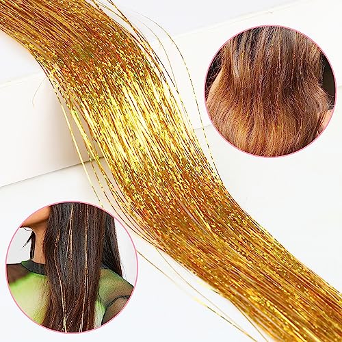 LOMIMOS 12pcs Colorful Hair Tinsel Clip, Sparkle Shiny Highlight Synthetic Extension Strand with Clip On Hair for Party Dazzle Christmas New Year Halloween Festival Cosplay Women Girl Kid 19.7”