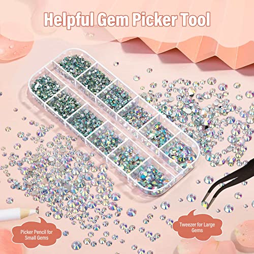 6300Pcs Face Gems with Rhinestones Face Glue for SFX Makeup, Eye Gems Flat Back Rhinestones Hair Crystal Makeup Gems with Skin Glue Spirit Adhesive for Eye Jewels Hair Costume Cosplay