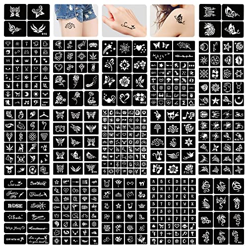 16 Sheets Henna Tattoo Stencils Reusable for Women Girls and Kids, 220+ PCS Tattoo Templates, Airbrush Tattoo Stencil