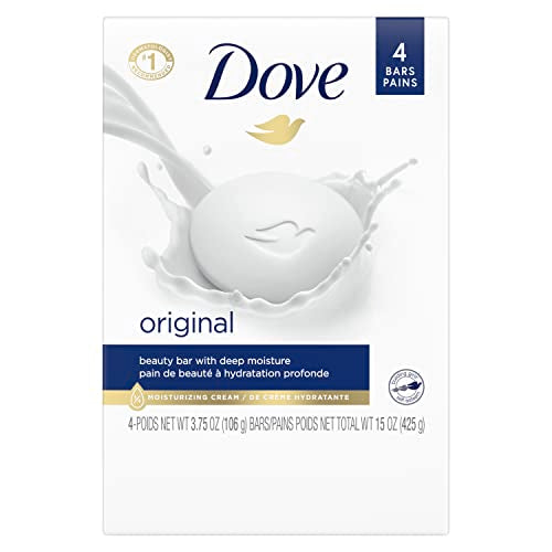 Dove Beauty Bar Gentle Skin Cleanser Moisturizing for Gentle Soft Skin Care Original Made With 1/4 Moisturizing Cream 3.75 oz, 4 Bars