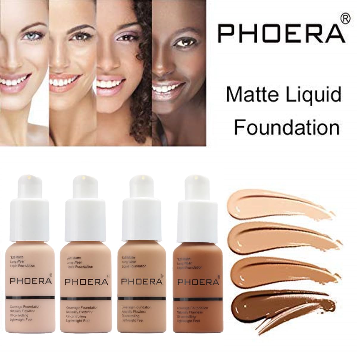 PHOERA Foundation,Natural Moisturizing Highlighting Matte Oil Control Flawless Concealer Foundation,Foundation Makeup,Full Coverage Foundation (105 Sand)