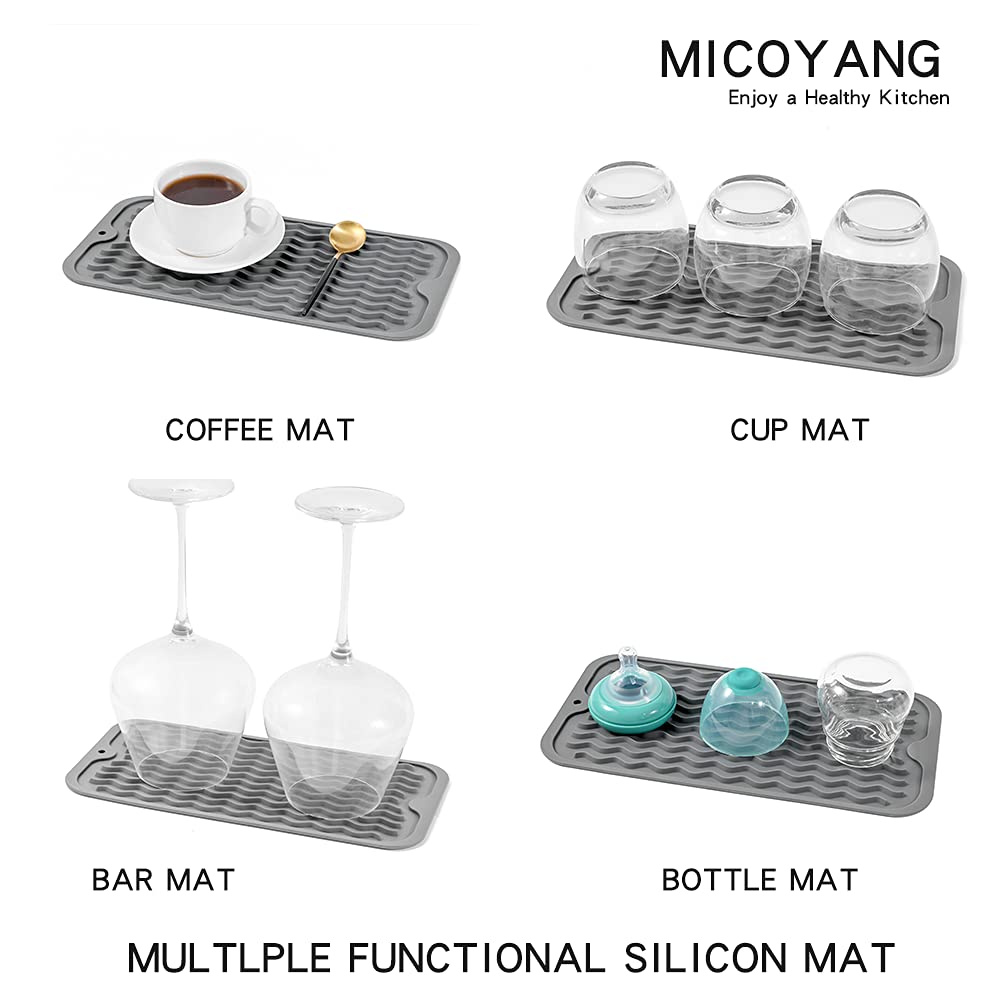 MicoYang Silicone Dish Drying Mat for Multiple Usage,Easy clean,Eco-friendly,Heat-resistant Silicone Mat for Kitchen Counter,Sink,Bar,Bottle,or Cup Grey S 12 inches x 6 inches