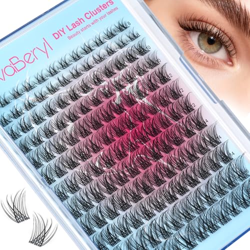 NovaBeryl Natural Wispy Clusters Eyelash Extensions 144pcs D-Curl 8-16mm - Invisible Band, DIY Lash Look