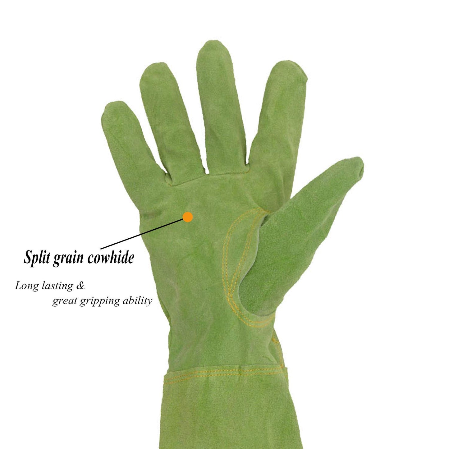 HANDLANDY Ladies Leather Gardening Gloves, Thorn Proof Long Gauntlet Heavy Duty Garden Gloves, Elbow Length Women Rose Pruning Gloves (Medium, Green)