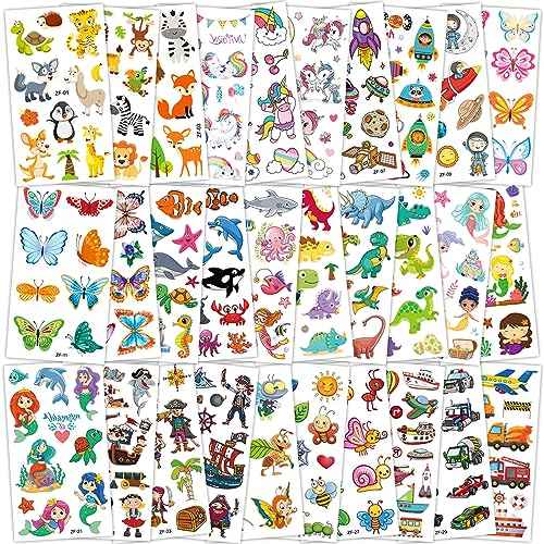 Tattoos for Kids, 300+ Mixed Styles Temporary Tattoos Stickers Set for Girls and Boys, Space Dinosaur Animals Butterfly Tattoos for Kids Birthday Party Supplies