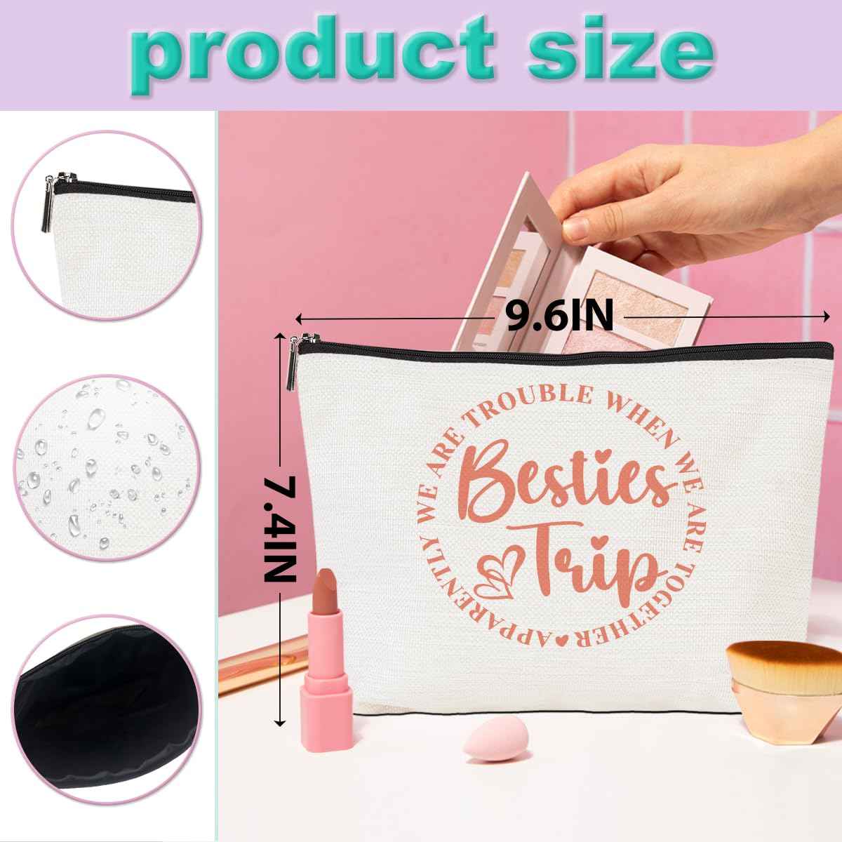 5Pcs Girls Trip Gifts Girls Weekend 2025 Makeup Bag Besties Trip Gifts Favors Summer Gifts Cosmetic Bag Toiletry Bag Zipper Pouch Weekender Bags for Women Girl Friendship Bachelorette Party Birthday