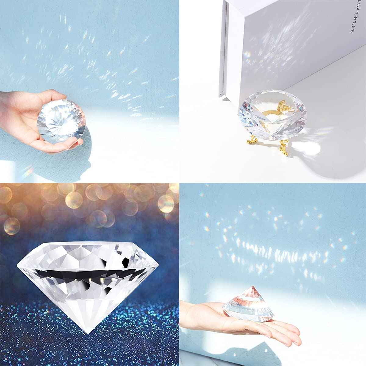 LONGWIN Bundle of 1pc 80mm Crystal Diamond with Metal Base and 1pc 120mm Crystal Diamond with Crystal Base Backgrand for Nail Pictures