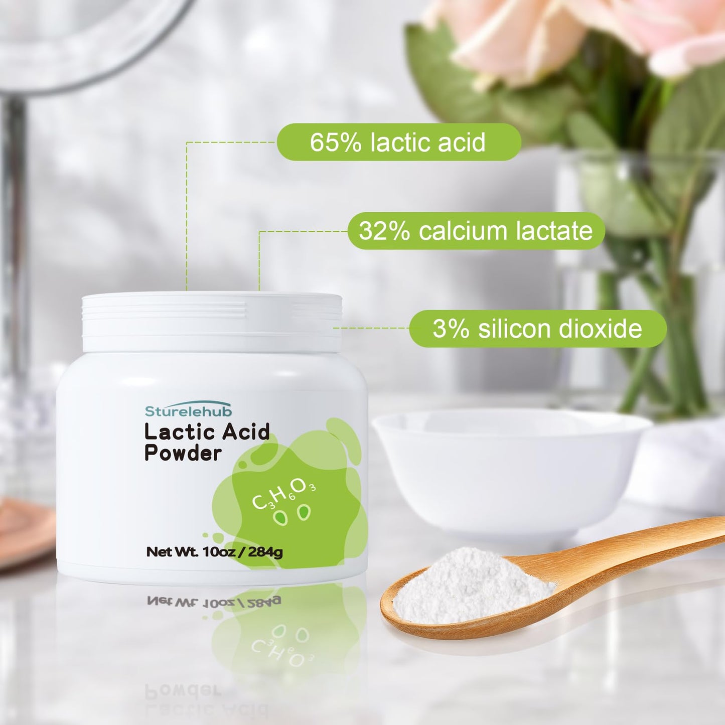 Lactic Acid Powder, 10OZ / 284g, Food and Cosmetic Grade, Lactic Acid Powder for Gentle Exfoliation, DIY Lactic Acid Facial Mask, Cream, Body Scrub, Lactic Acid Powder For Homemade Cosmetics