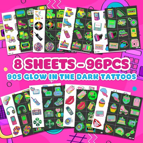 96 Pc Glow-in-Dark Temporary Tattoos for Kids Party Favors