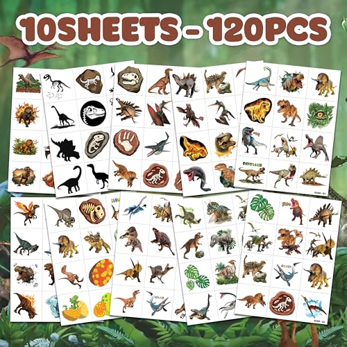 120 PCS Dinosaur Temporary Tattoos for Kids - 3D Party Favors