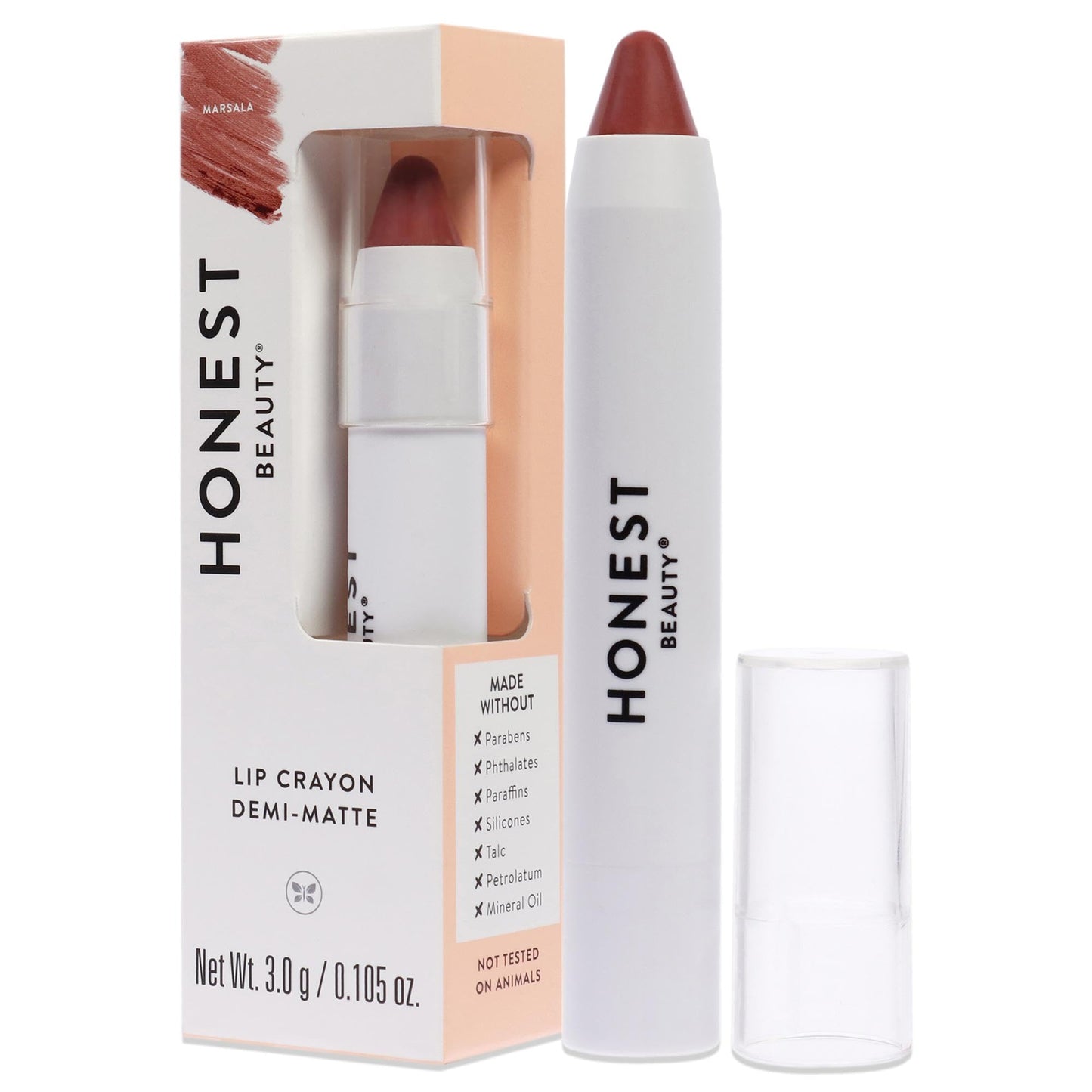 Honest Beauty Lip Crayon-Demi-Matte, Marsala with Jojoba Oil & Shea Butter | Lightweight, High-Impact Color | EWG Certified + Dermatologist tested + Hypoallergenic & Cruelty free | 0.105 oz.