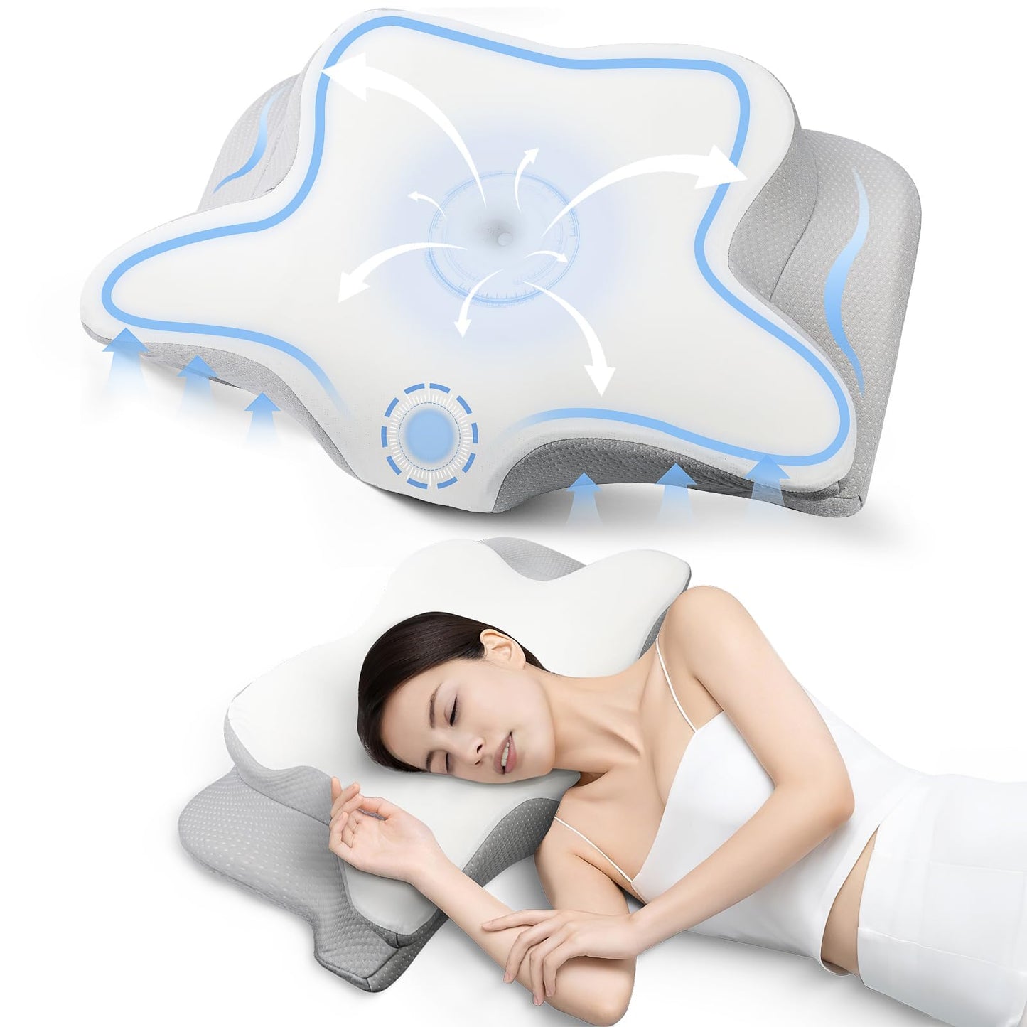 Ergonomic Pillow Side Sleeper-Satisure Cervical Pillow for Neck Pain Relief Memory Foam Pillows, Cooling Pillow for sleeping Orthopedic Bed Pillow for Side Back Stomach Sleepers with Washable Ice Silk