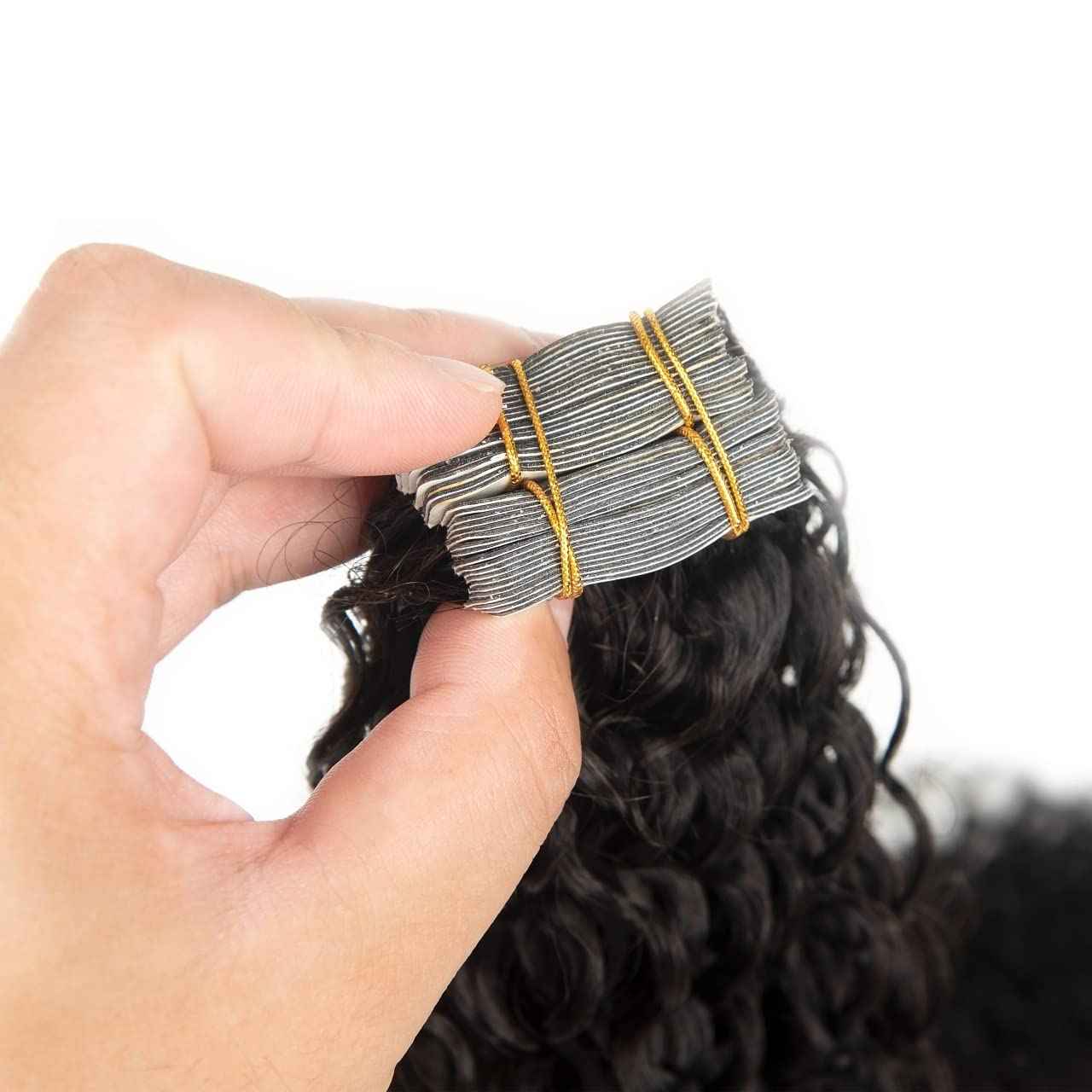 Afro Curly Tape in Hair Extensions Human Hair 18 Inch Seamless Skin Weft PU Tape Ins Remy Hair Tape ins Deep Curly Wave Tapes in Extensions for Short Hair 20pcs/Pack 50G 3-4 Packs for Full Head