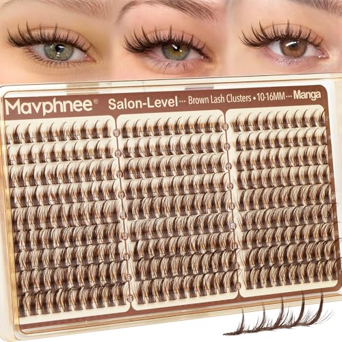 Mavphnee Manga Brown Lash Clusters - Wispy 10-16mm Spiky Eyelash Extensions for DIY Anime Look, Soft CC Curl, 270Pcs