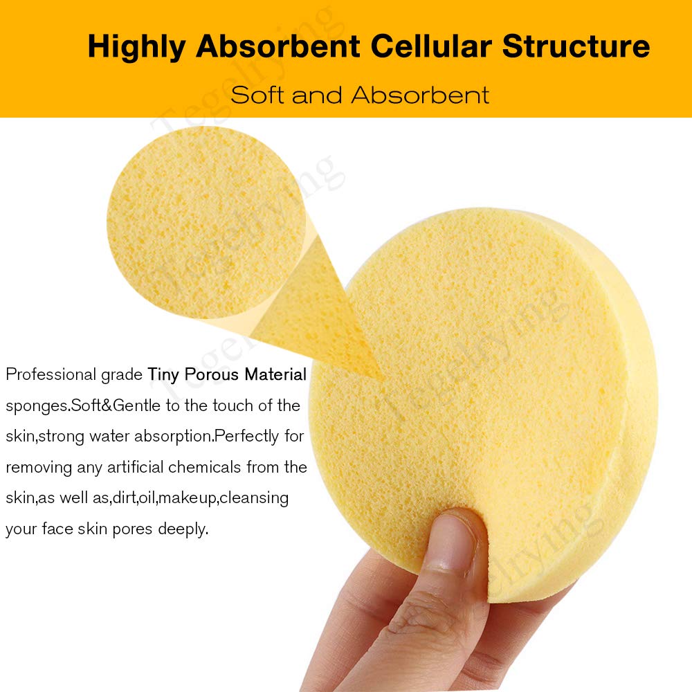 Facial Sponge Compressed,240 Count PVA Professional Makeup Removal Wash Round Face Sponge Pads Exfoliating Cleansing for Women with a Natural Loofah Sponge for Body Washing,Yellow