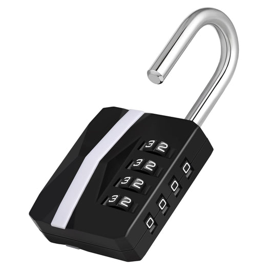 ZHEGE Combination Lock for Locker, [2023 Upgraded] Heavy Duty Weatherproof Padlock Combination 4 Digit for Outdoor Fence Shed Gate, White Number Lock for Gym Locker, School Lock, Toolbox (Black)