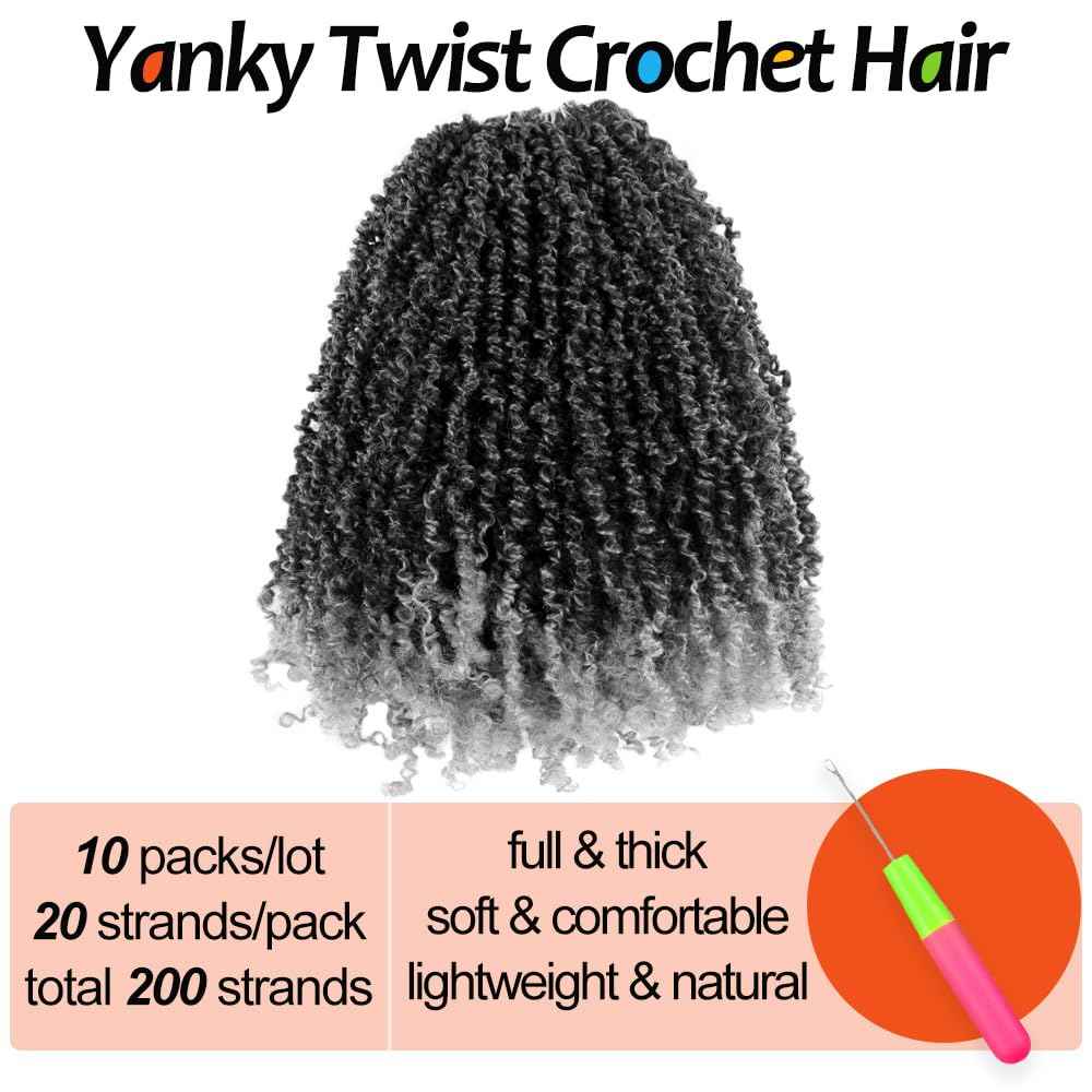 Cisinpo Yanky Twist Crochet Hair 12 Inch 10 Packs Pre-Twisted Ombre Grey Micro Spring Twist Boho Senegalese for Black Women(TGrey, Total 200 Strands)