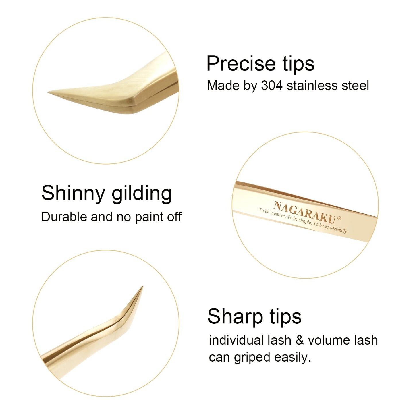 NAGARAKU Tweezers for Eyelash Extensions Gold Curved Angled Volume Cluster Eyelashes easy Fanning Premade Fans Tweezers Stainless Steel Precision Light （N-04）