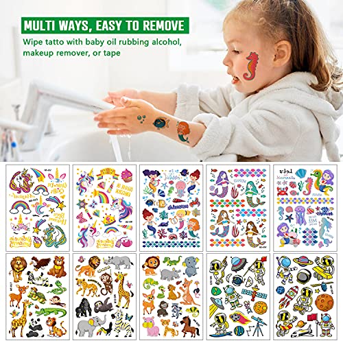 250+ Temporary Tattoos for Kids - 15 Sheets Waterproof