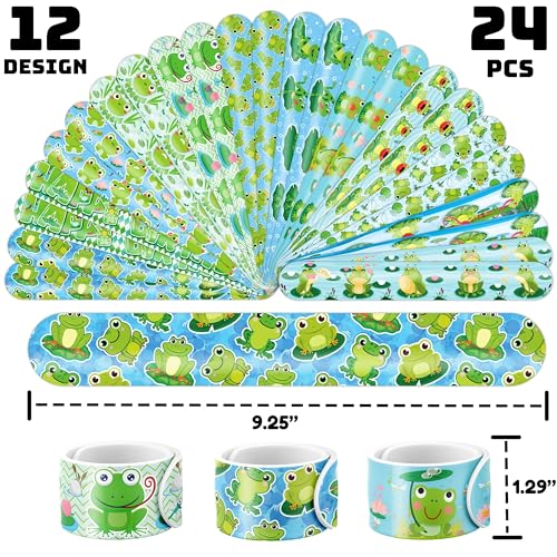 72 PCS Frog Party Favors 48 PCS Temporary Pre-cut Tattoos 24PCS Slap Bracelets Wristbands Perfect for Themed Birthday Baby Showers or Classroom Rewards Ideal Decor and Gifts for Girls and Boys