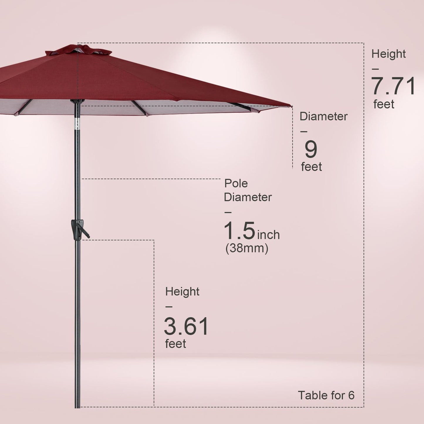 Tempera 9ft Patio Market Outdoor Table Umbrella with Push Button Tilt and Crank,Large Sun Umbrella with Sturdy Pole&Fade resistant canopy,Easy to set, Red