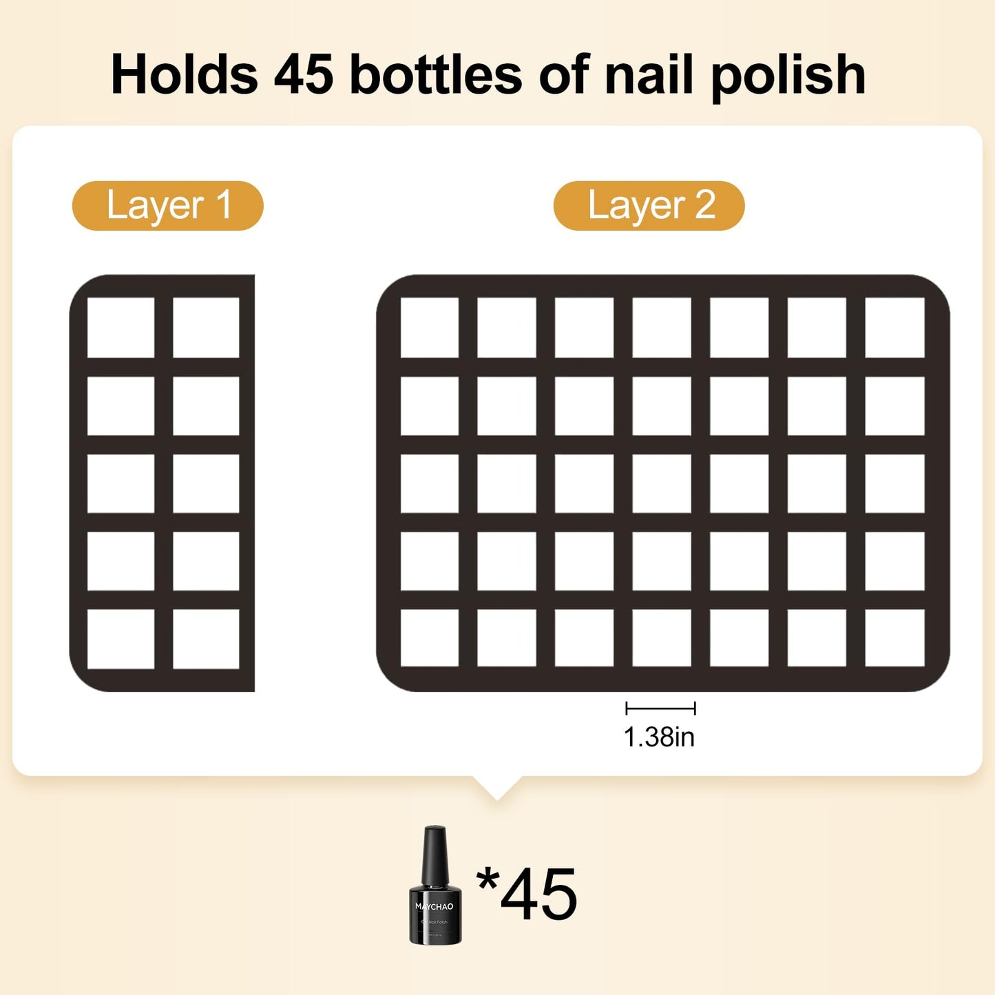 SXS LACONIC Nail Polish Organizer Case,Double Layer Nail Supplies Organizer Bag Storage Box Holds Up to 45 Bottles of Nail Polish and Nail Lamp