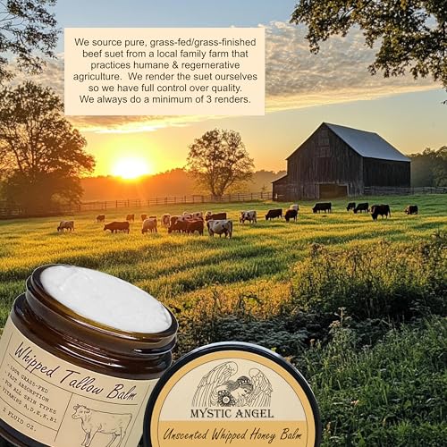 Mystic Angel Beef Tallow for Skin with Organic Manuka Honey ? 100% Grass-fed/finished - Whipped All-Purpose Moisturizer for Eczema, Baby, Sensitive Skin ? Made in the USA (2 Fl. Oz., Unscented)