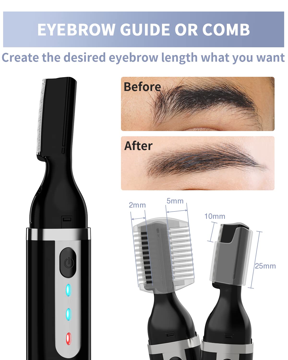 Dapsang Eyebrow Trimmer, Electric Eyebrow Razor for Women Men, Rechargeable Painless LED Light Facial Hair Shaver Remover with Rinseable Blade for Face Lips Neck Leg