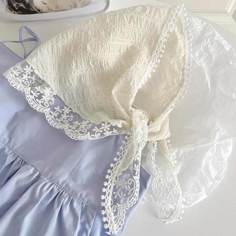 Yreamont Vintage White Chiffon Floral Lace Headpiece Headwrap Bandana for Women - Embroidered Fabric Head Covering