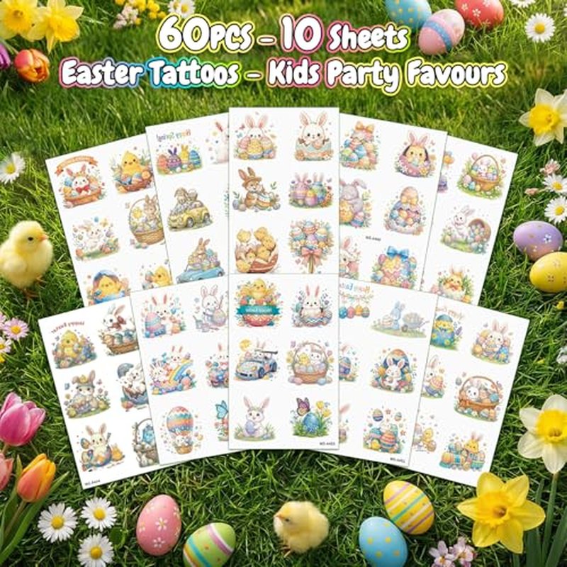 Easter Bunny & Chick Temporary Tattoos Set, 60PCS for Kids