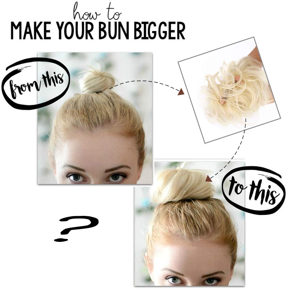 Lativ Messy Hair Bun Tousled Updo Scrunchies Extension With Elastic Rubber Band Accessories Pieces for Women Girls (Messy Bun, Bleach Blonde)