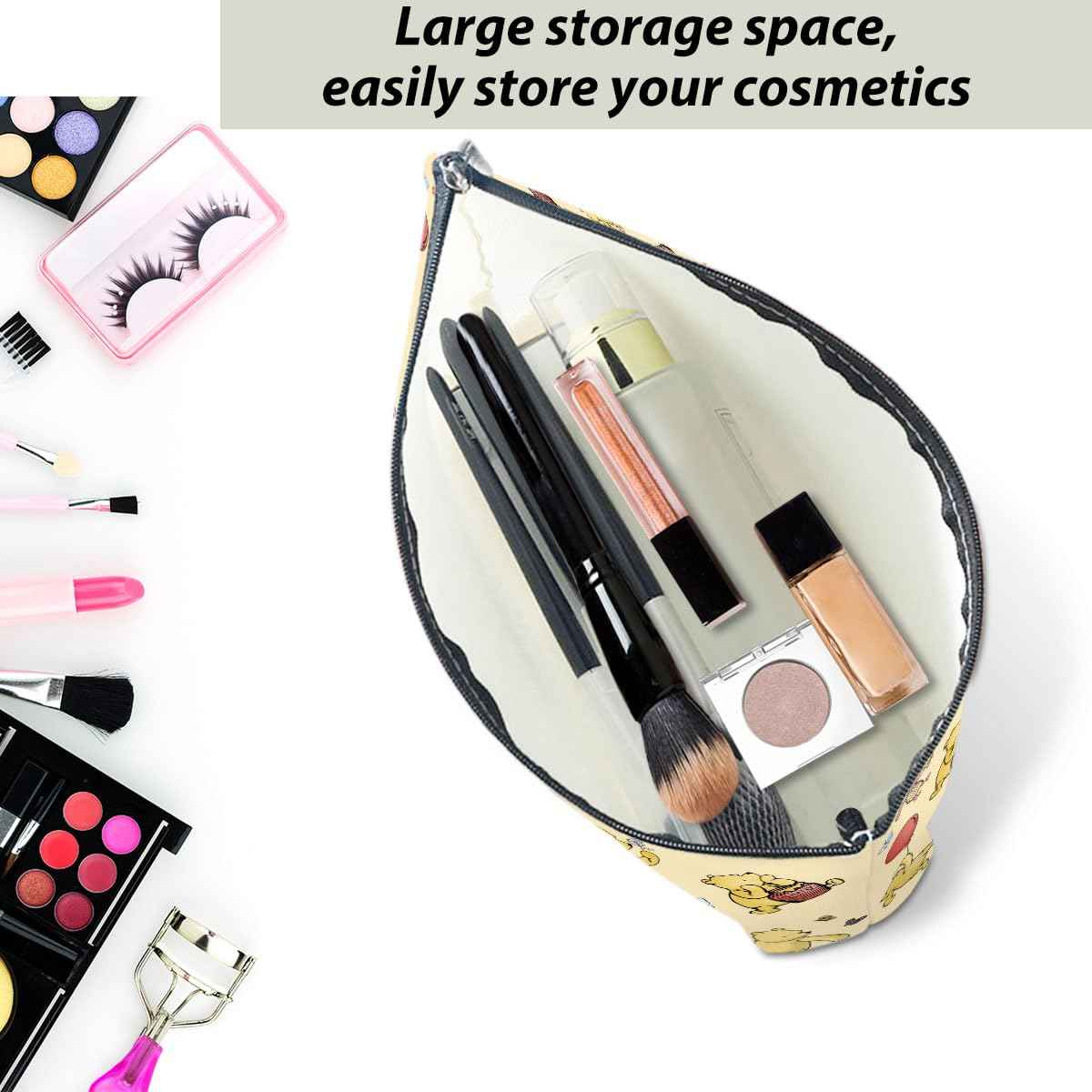 1Pcs Cute Winnie Decor Gift for Women, Classic Winnie Makeup Bags, the Pooh Make Up Pouch with Zipper, Yellow Travel Make Up Pouch, Perfect for Women Girls Birthday Gifts