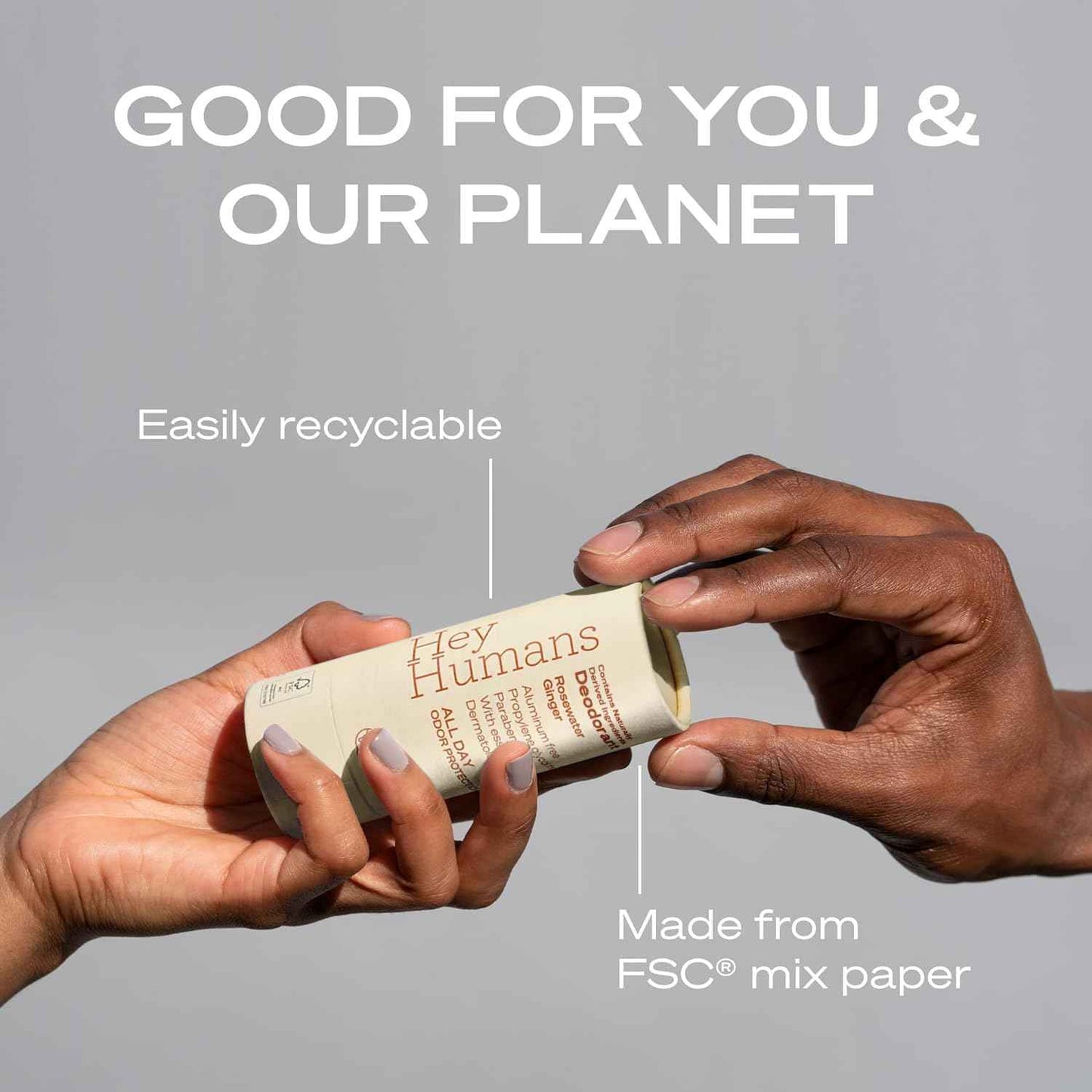 Hey Humans Deodorant, Aluminum Free Deodorant for Women and Men, Contains Naturally Derived Ingredients, All Day Odor Control, Refreshing Essential Oils, Earth Friendly Package, Rosewater Ginger