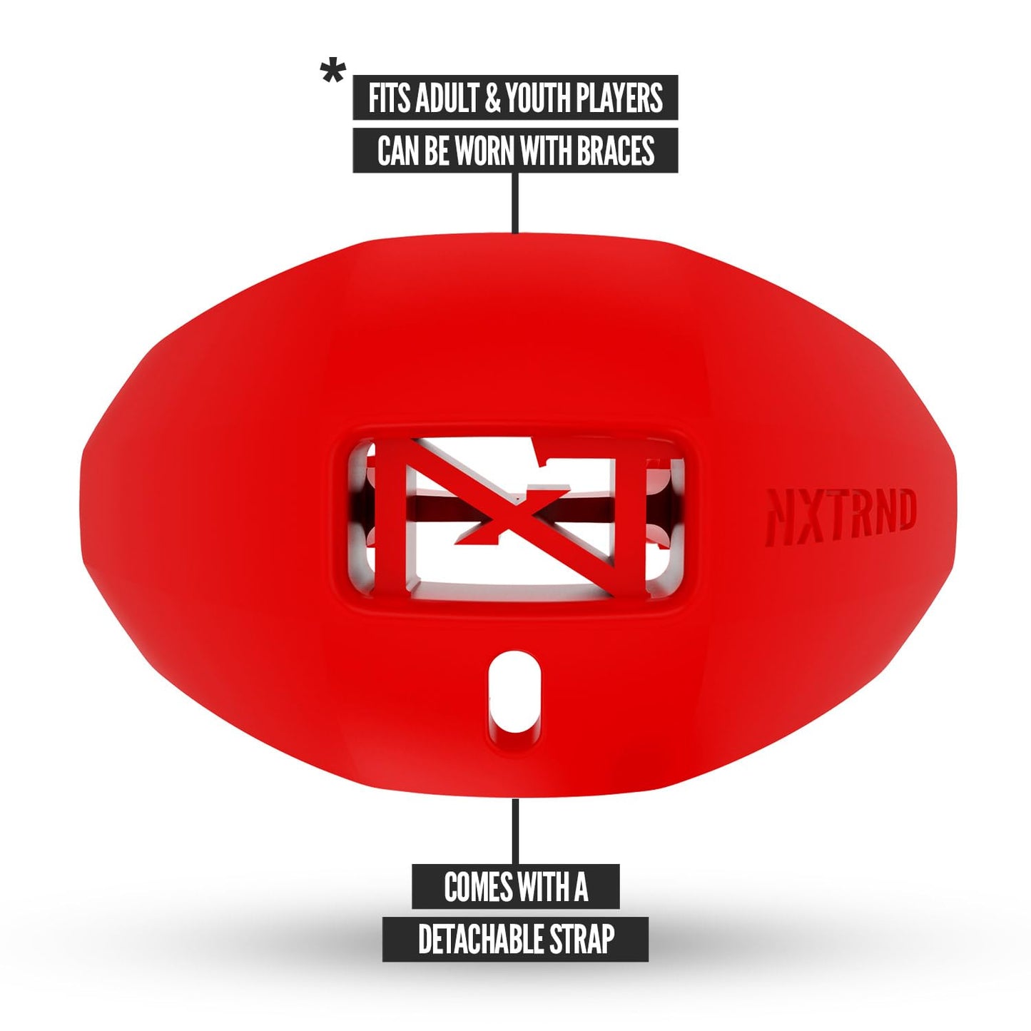 Nxtrnd One Football Mouth Guard, Strap Included, Fits Adult & Youth (Red)