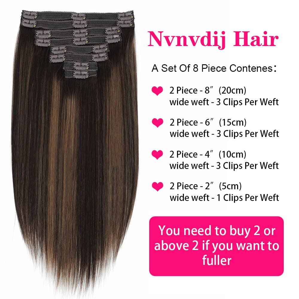Balayage Clip in Hair Extensions Real Human Hair Straight Highlight Human Hair Clip ins for Women, Natural Soft Remy Human Hair, 8Pcs 120g, 16inch #2/6/2 Balayage Dark Brown to Chestnut Brown