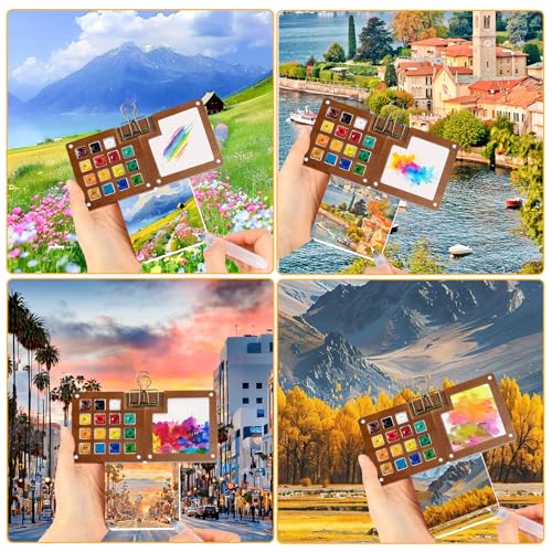 24 Color Watercolor Travel Set with Walnut Palette & Sketchbooks