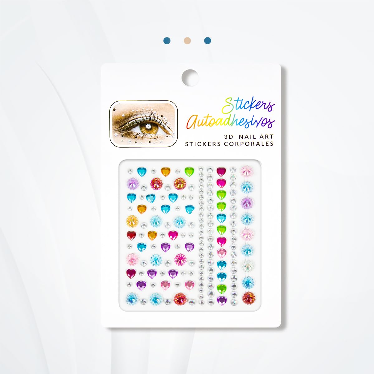 2PCS Face Gems Eye Jewels Stickers Self Adhesive Rhinestones Gems Crystals Pearls Decal Rainbow Heart Rhinestone for Makeup Hair Body Stick Gems for Women Festival Accessory and Nail Art Decoration