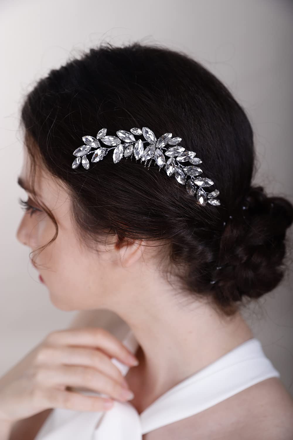 BERYUAN Crystal Moon Shaped Hair Comb for Bride Women Girls Multi-Color Hair Comb Slide Purple