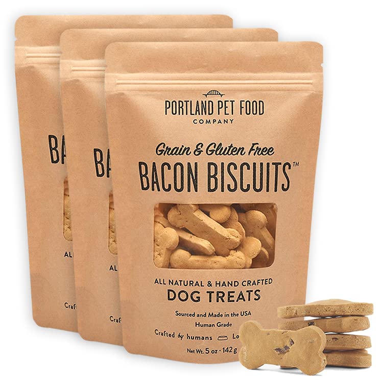 Portland Pet Food Company Bacon Healthy Dog Treats Multipack - Grain-Free, Human-Grade, Bacon Treats for Dogs - All Natural Dog Training Treats & Biscuits Made in The USA Only 3-Pack (5 oz)