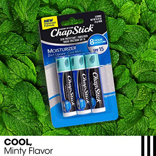 ChapStick Moisturizer 2-in-1 Lipcare SPF 15, Cool Mint, Sunscreen Lip Balm with Aloe Vera and Vitamin E, 0.15 Oz Ea pack of 3 (12) total 36