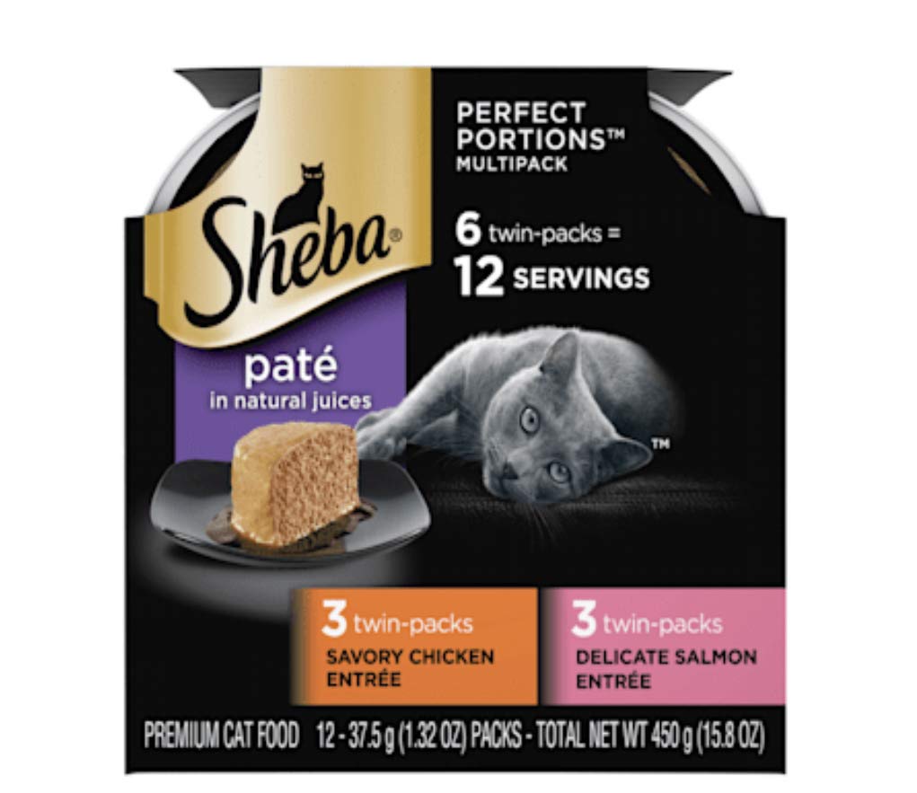 Sheba Perfect Portions Multipack Savory Chicken and Delicate Salmon Entrees Wet Cat Food, 2.64 oz., Count of 6