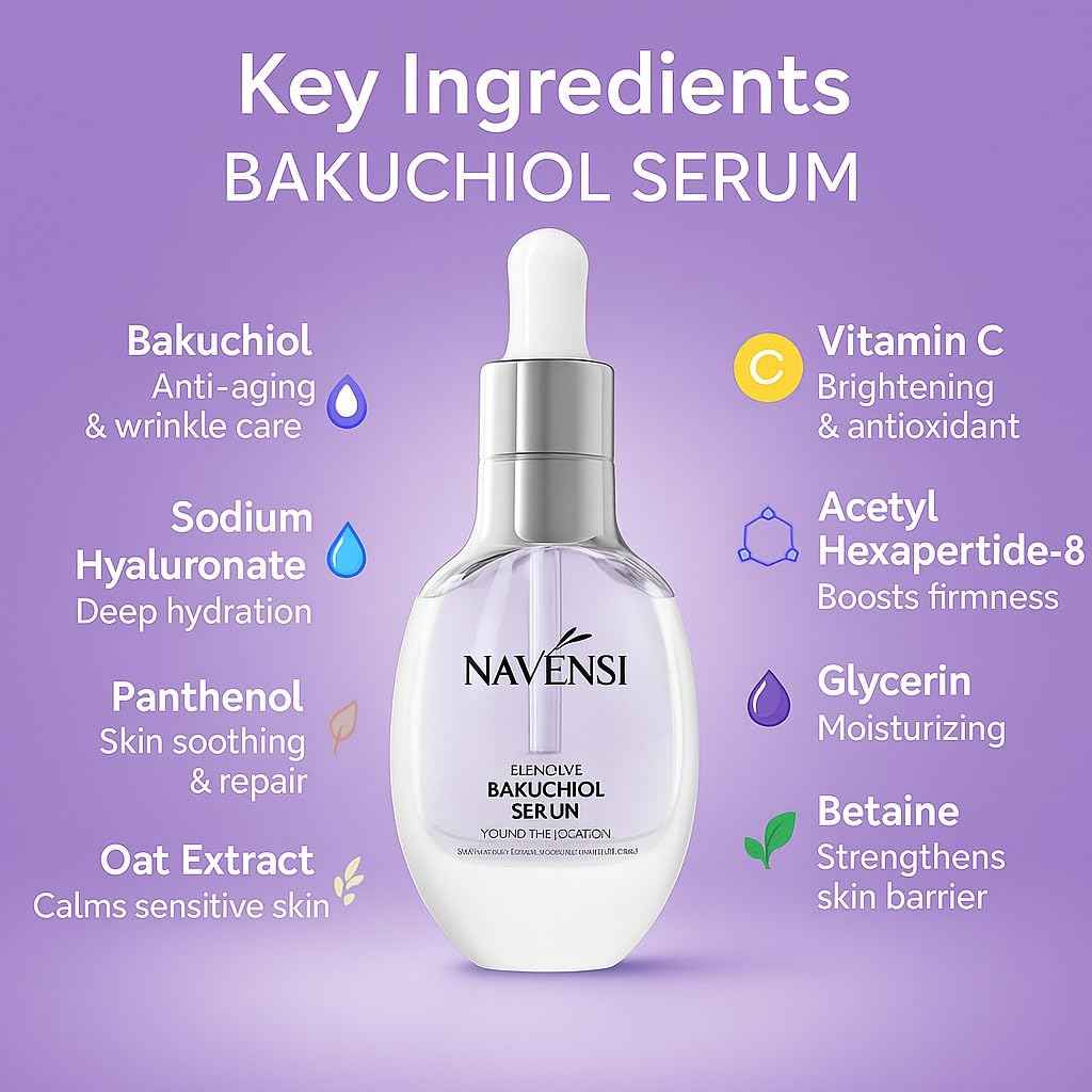 Navensi Bakuchiol Serum 50ml Natural Retinol Alternative with Hyaluronic Acid & Vitamin C Anti-Aging Face Serum for Fine Lines, Wrinkles & Dark Spots Hydrating, Firming & Brightening